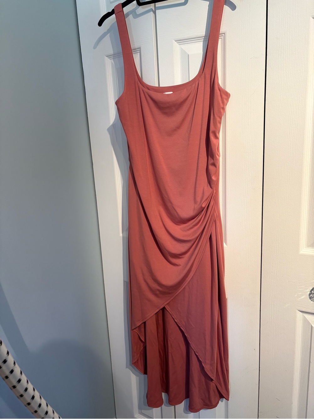 Sleeveless Ruched Asymmetric Midi Dress - Dusty Rose Aritzia